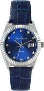 Peugeot Luxury Fluted Bezel Calendar Leather Watch - 36MM