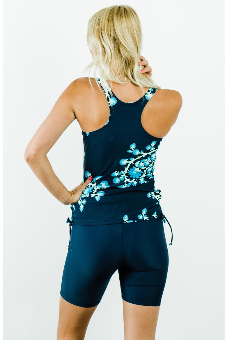 Maya Tankini Swim Top With Removable Cups and Navy Mid-Thigh Swim Shorts Set, Alternate, color, Barbados Blue