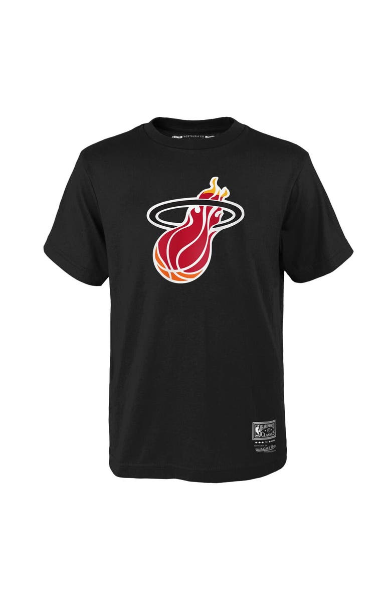 Mitchell & Ness Youth Mitchell & Ness Black Miami Heat Hardwood Classics Retro Logo T-Shirt, Main, color, 