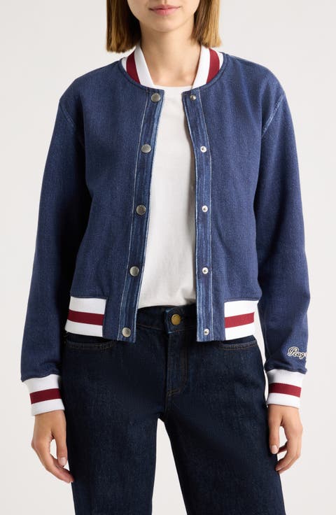 Miramar Trompe l'Oeil Denim Collegiate Bomber Jacket