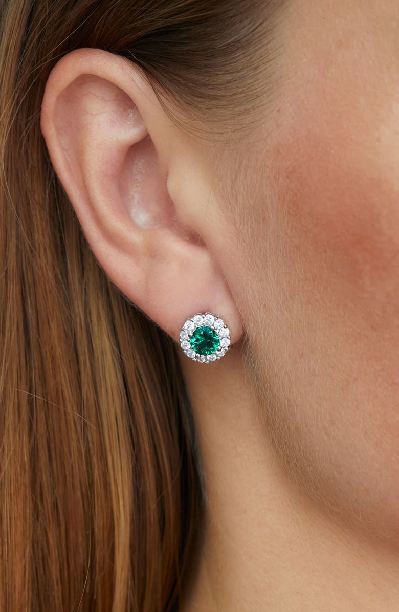 SAVVY CIE JEWELS Halo Stud Earrings, Alternate, color, Green