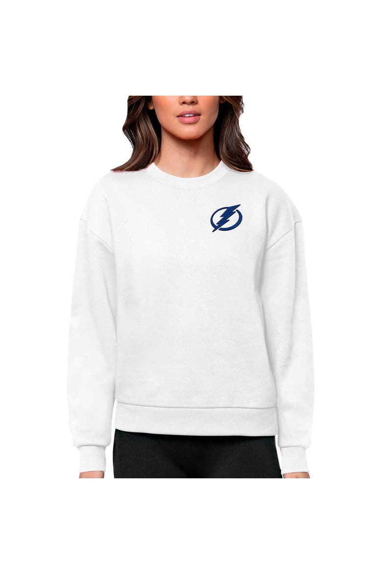 Women's Antigua White Tampa Bay Lightning Primary Logo Victory Crewneck Pullover Sweatshirt, Main, color, White