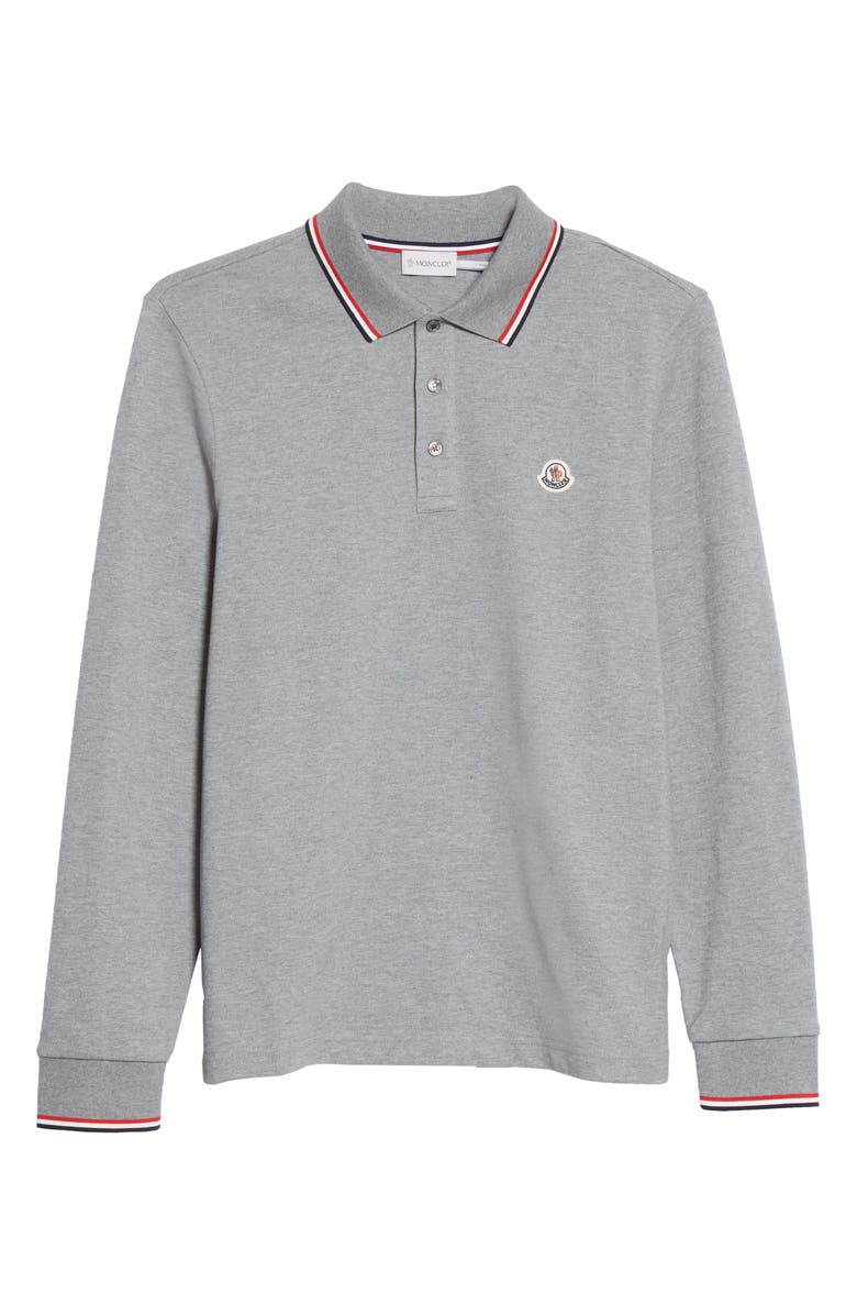 Moncler Tipped Long Sleeve Piqué Polo, Alternate, color, 