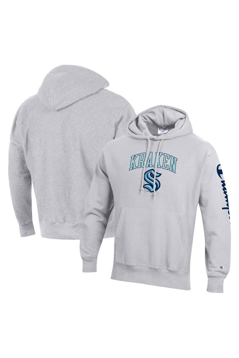 Men's Champion Heather Gray Seattle Kraken Reverse Weave Pullover Hoodie, Main, color, Heather Gray