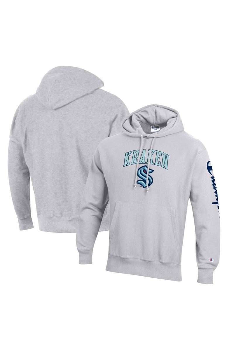 Champion Men's Champion Heather Gray Seattle Kraken Reverse Weave Pullover Hoodie, Main, color, Heather Gray