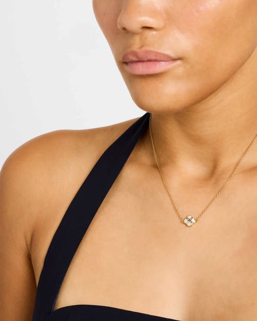 Jan Leslie Sterling With 18k Gold Overlay And Gemstones Single Petal Station Necklace In White