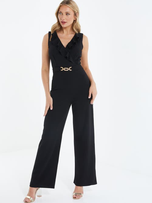 QUIZ Buckle Frill Detail Palazzo Jumpsuit in Black  product