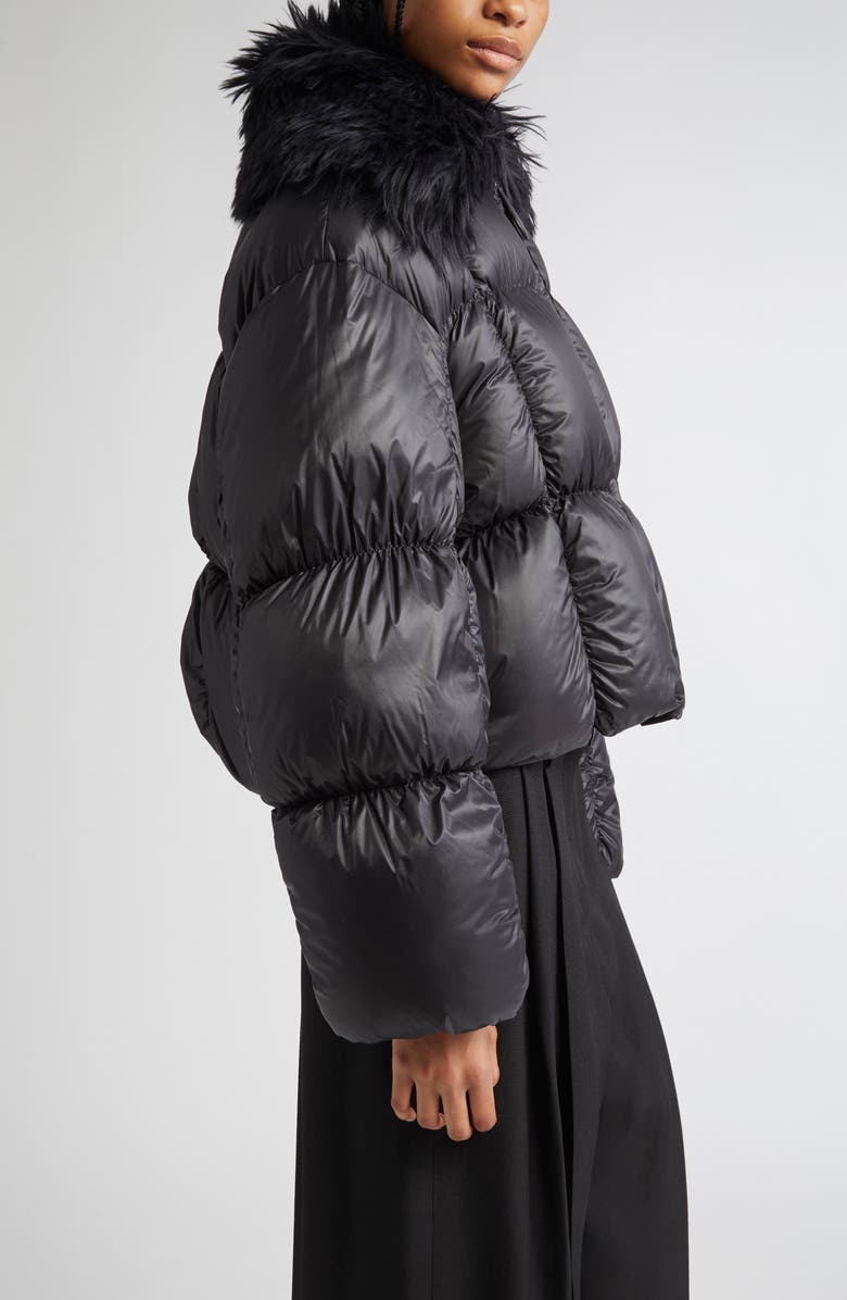 Jil Sander Short Quilted Blosuon Jacket with Deatachable Faux Fur Collar, Alternate, color, Black