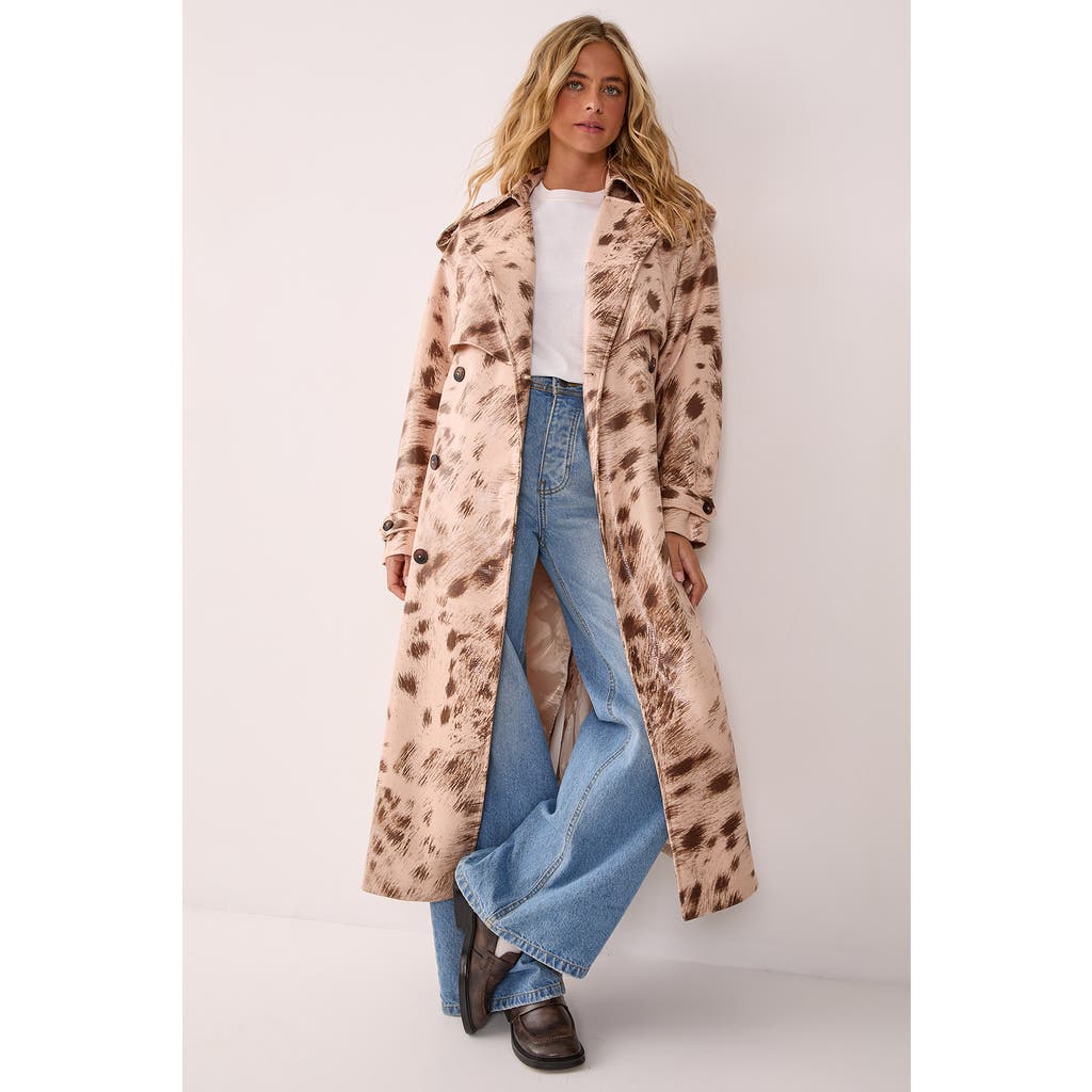 NASTY GAL Cow Print Faux Leather Trench Coat in Cream  product