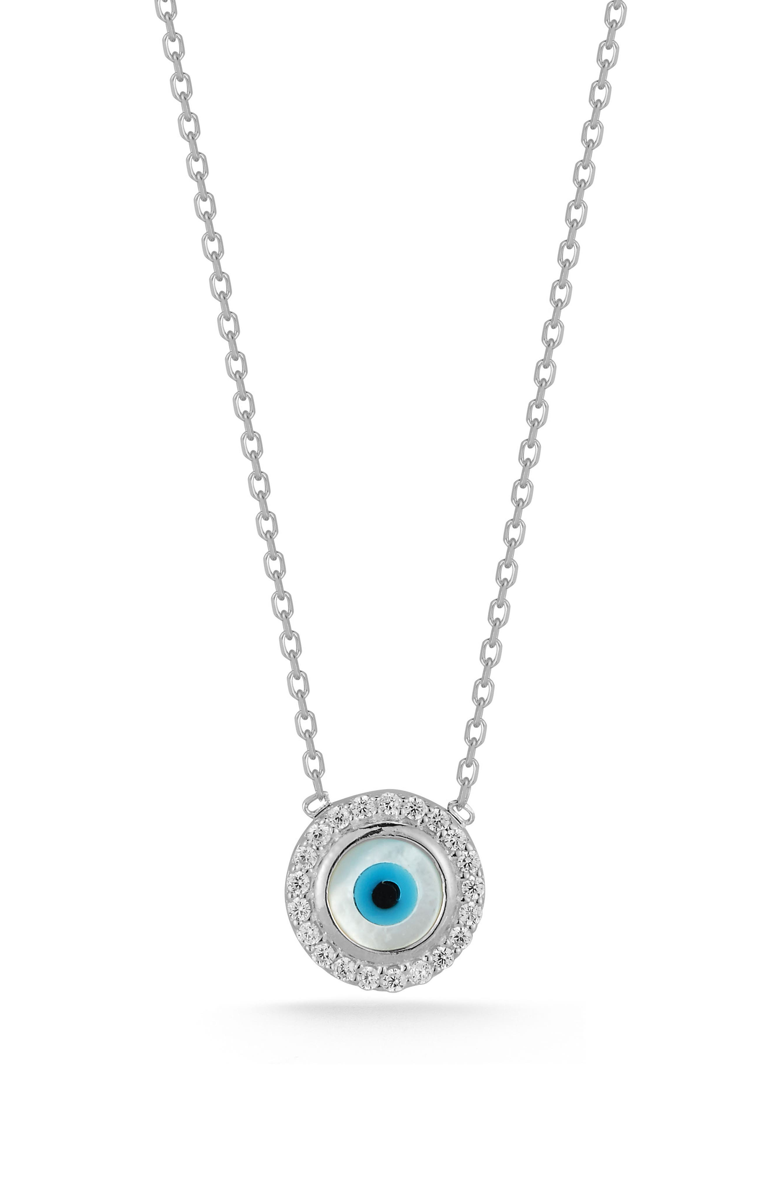 GLAZE JEWELRY Cubic Zirconia & Mother-of-Pearl Evil Eye Pendant Necklace