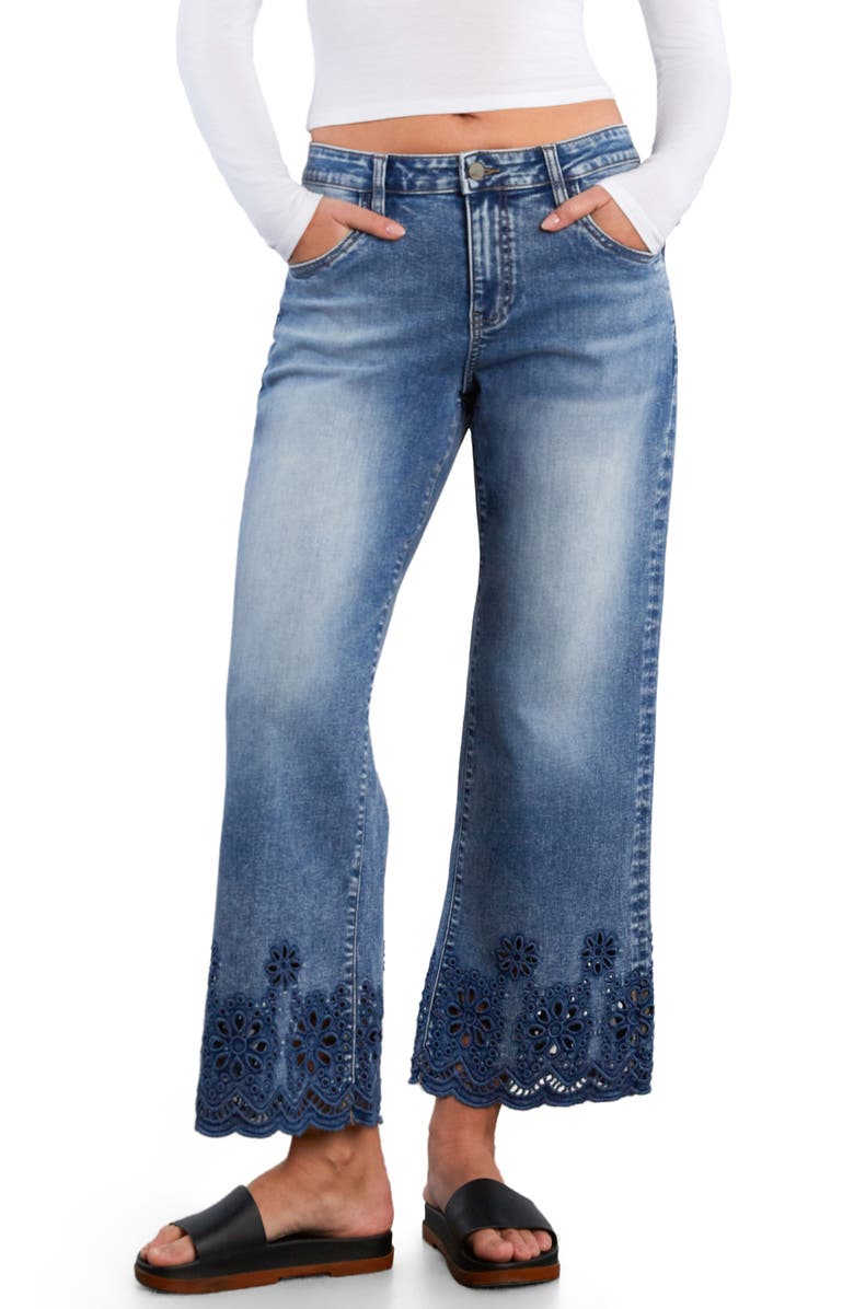 Wash Lab Denim Eyelet Ankle Wide Leg Jeans, Main, color, Relaxed Blue