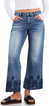 Wash Lab Denim Eyelet Ankle Wide Leg Jeans