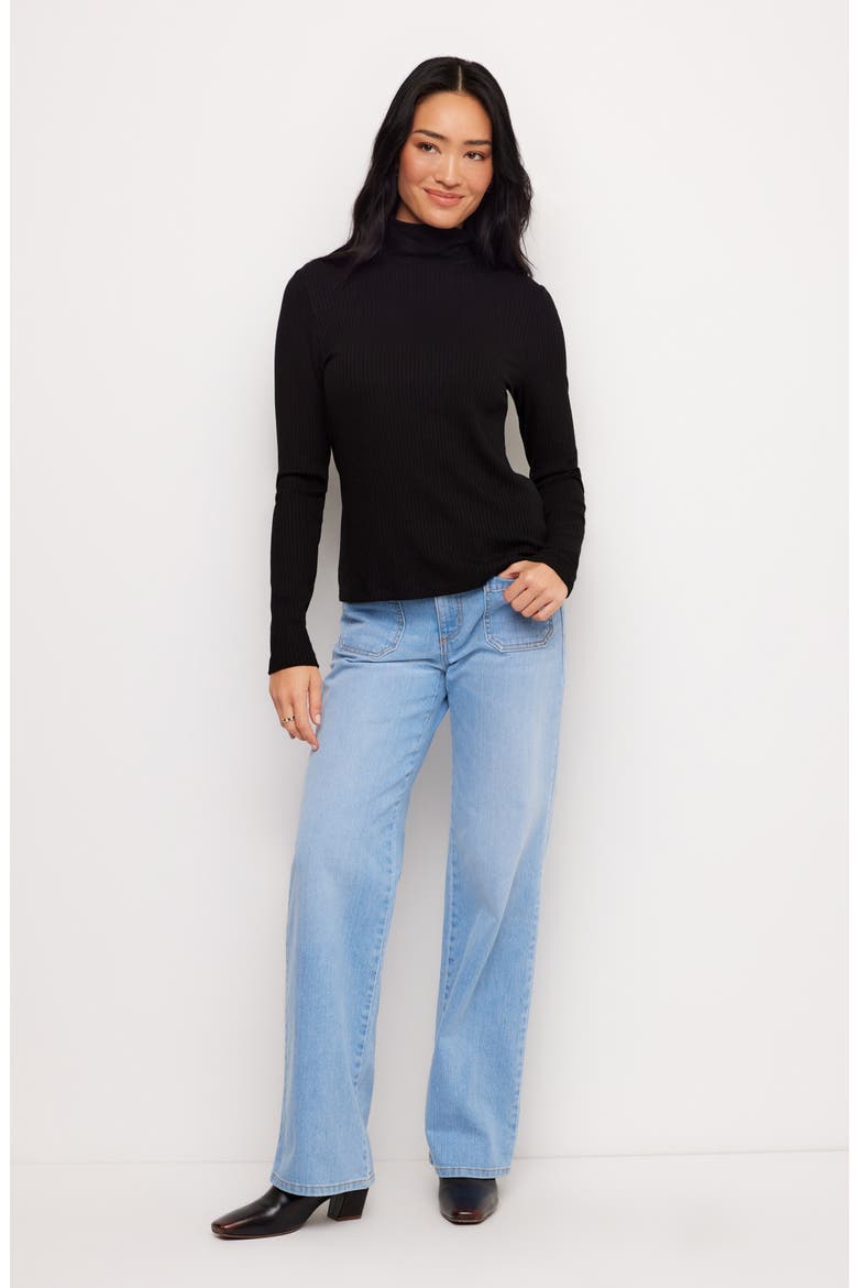 Ribbed Turtleneck Top, Alternate, color, BLACK