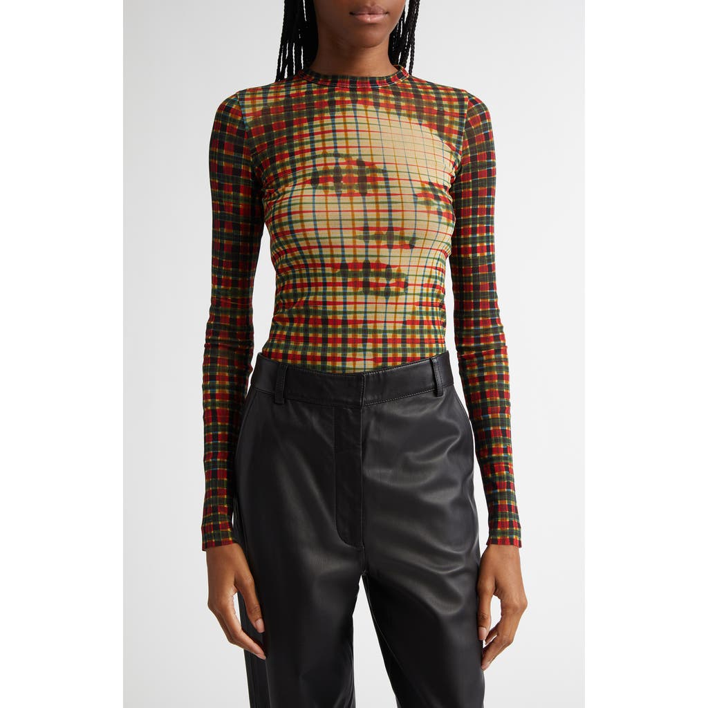 Jean Paul Gaultier Portrait Print Long Sleeve Mesh Top In Multi