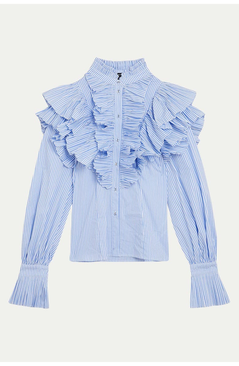 Karen Millen Pleated Striped Ruffle Woven Shirt, Alternate, color, Stripe