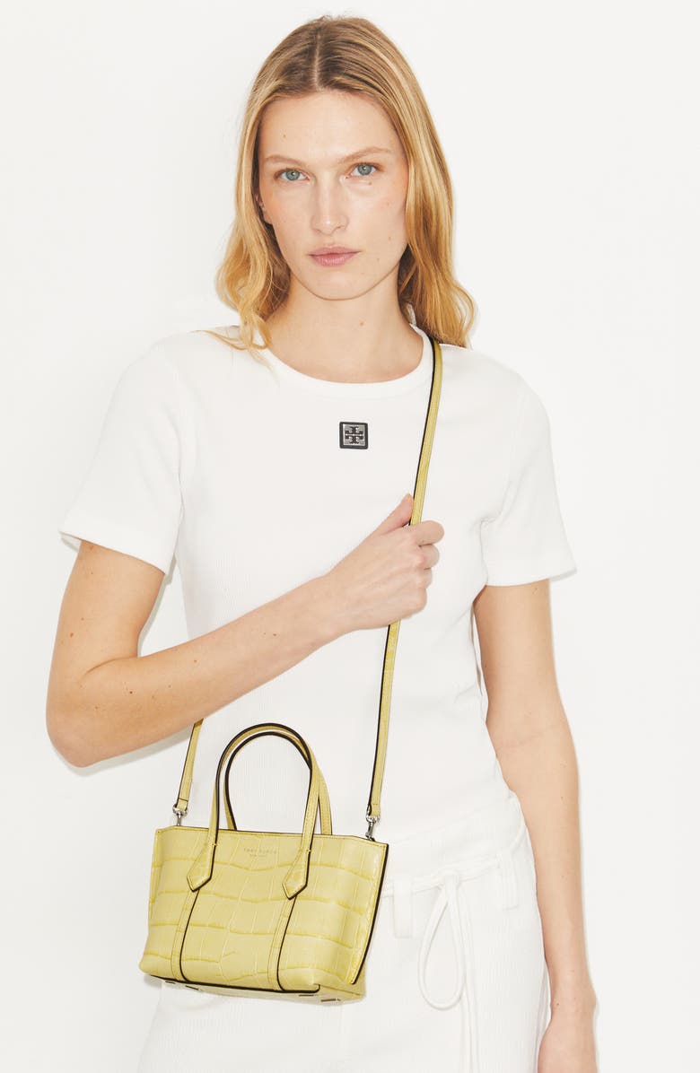 Tory Burch Mini Perry Embossed Leather Tote, Alternate, color, Yellow Sky