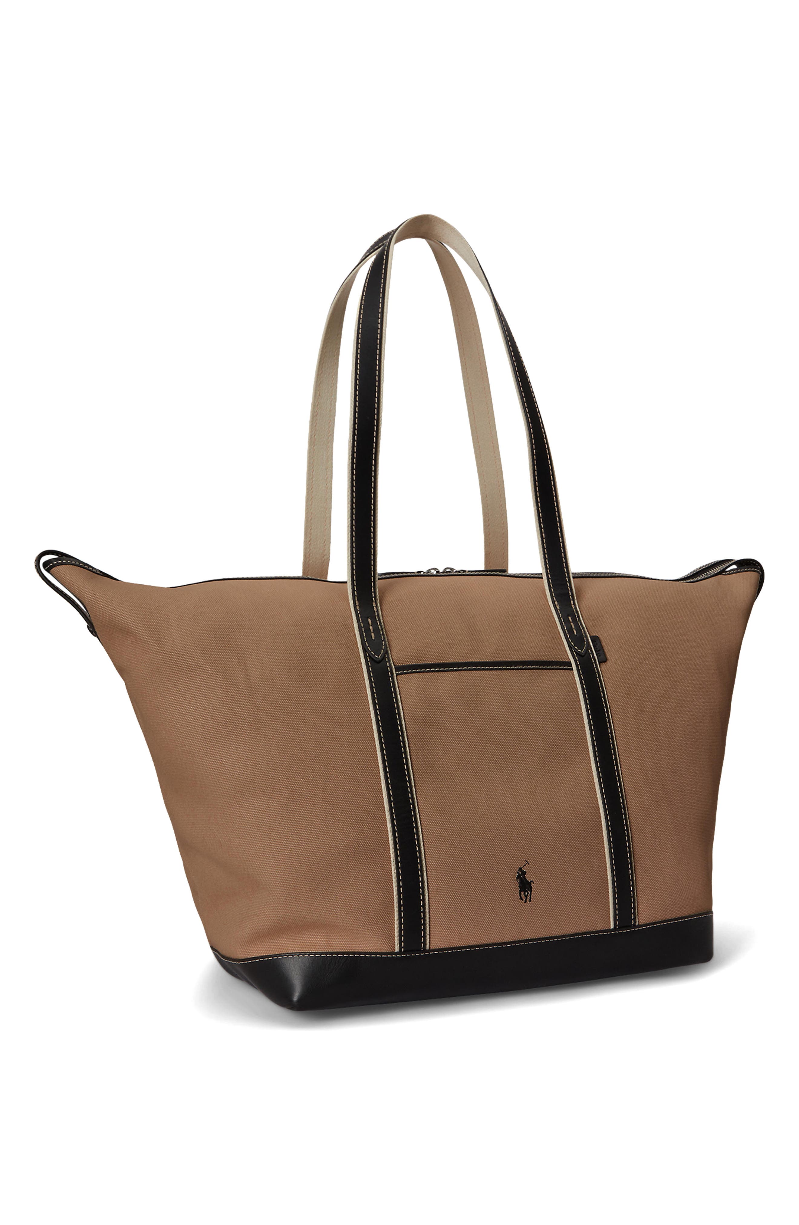 Large Canvas & Leather Tote, Alternate, color, PORCELAIN/ BLACK