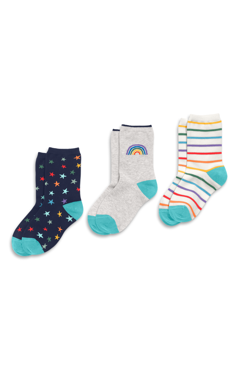 Primary Kids Crew Sock 3-Pack In Rainbow Star Mix, Alternate, color, Rainbow Star Mix