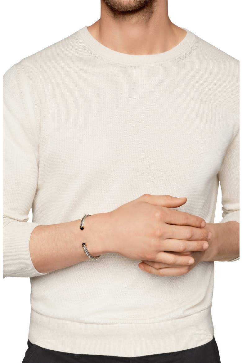 Cable Cuff Bracelet in Sterling Silver with 14K Yellow Gold, 6mm, Alternate, color, SILVER/ GOLD/ BLACK ONYX