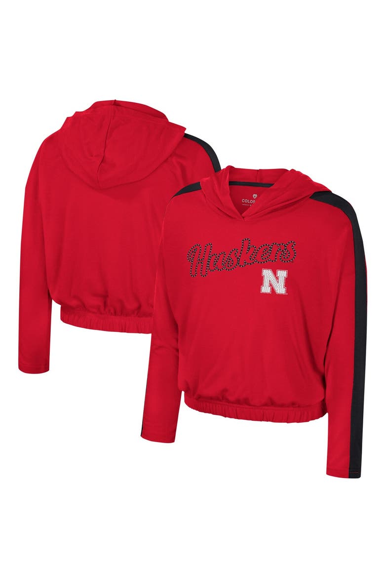 Girls Youth Colosseum Scarlet Nebraska Huskers Illumination Long Sleeve Hoodie T-Shirt, Main, color, Scarlet
