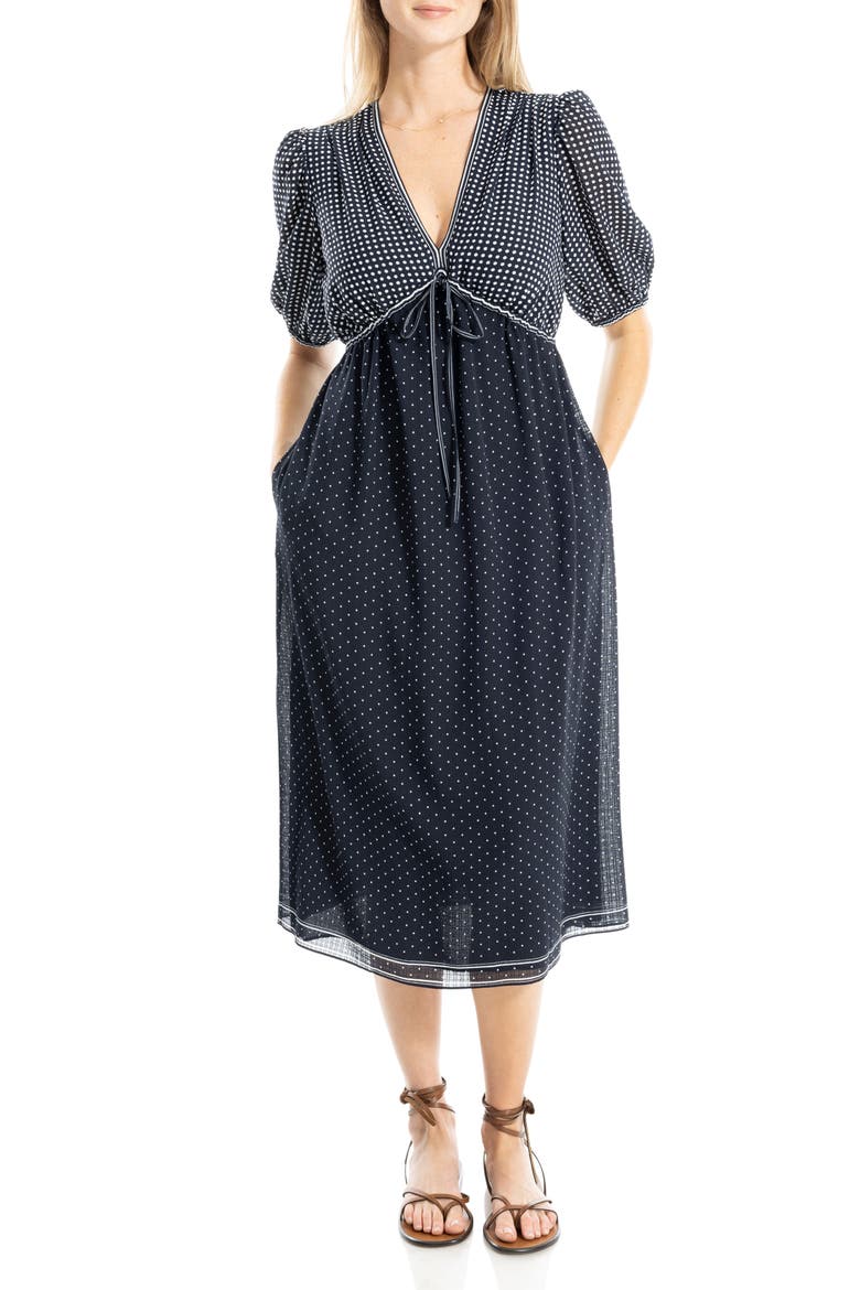 Babydoll Midi Dress, Main, color, NAVY/ CREAM