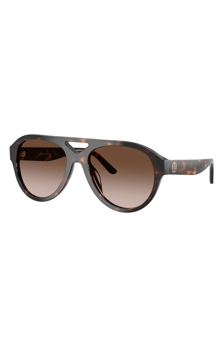 Tory Burch 55mm Polarized Gradient Pilot Sunglasses, Alternate, color, Dark Tortoise / Brown Gradient