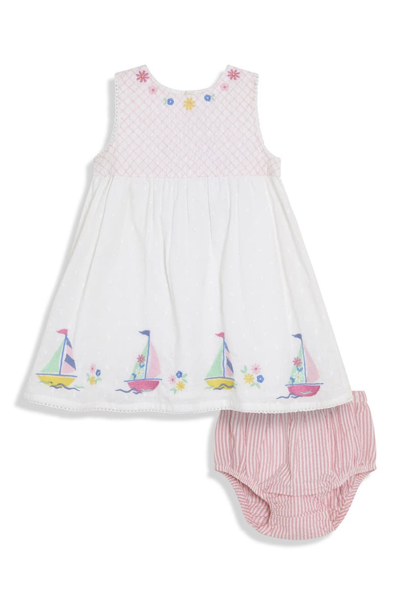 Boat Appliqué Smocked Dress, Main, color, WHITE