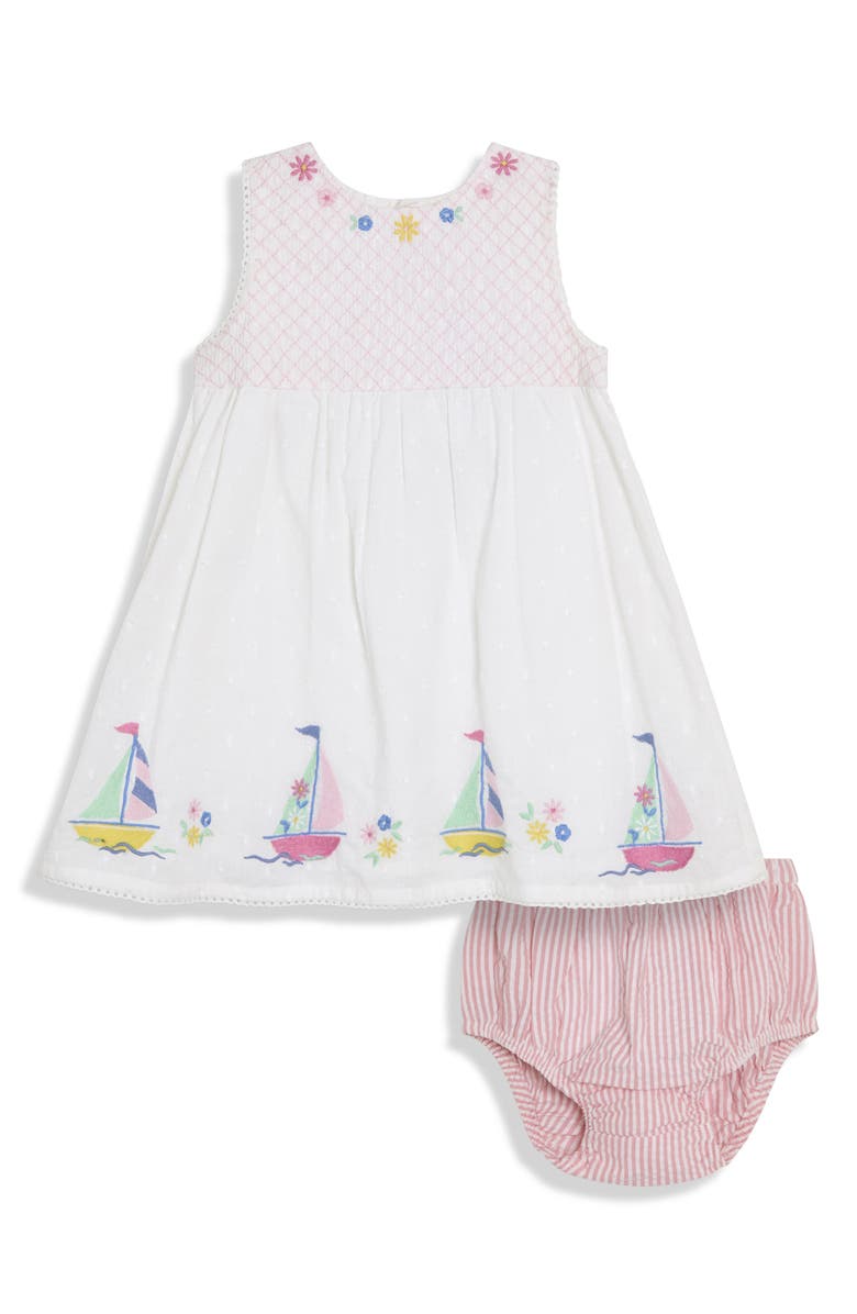 JOJO MAMAN BEBE Boat Appliqué Smocked Dress, Main, color, White