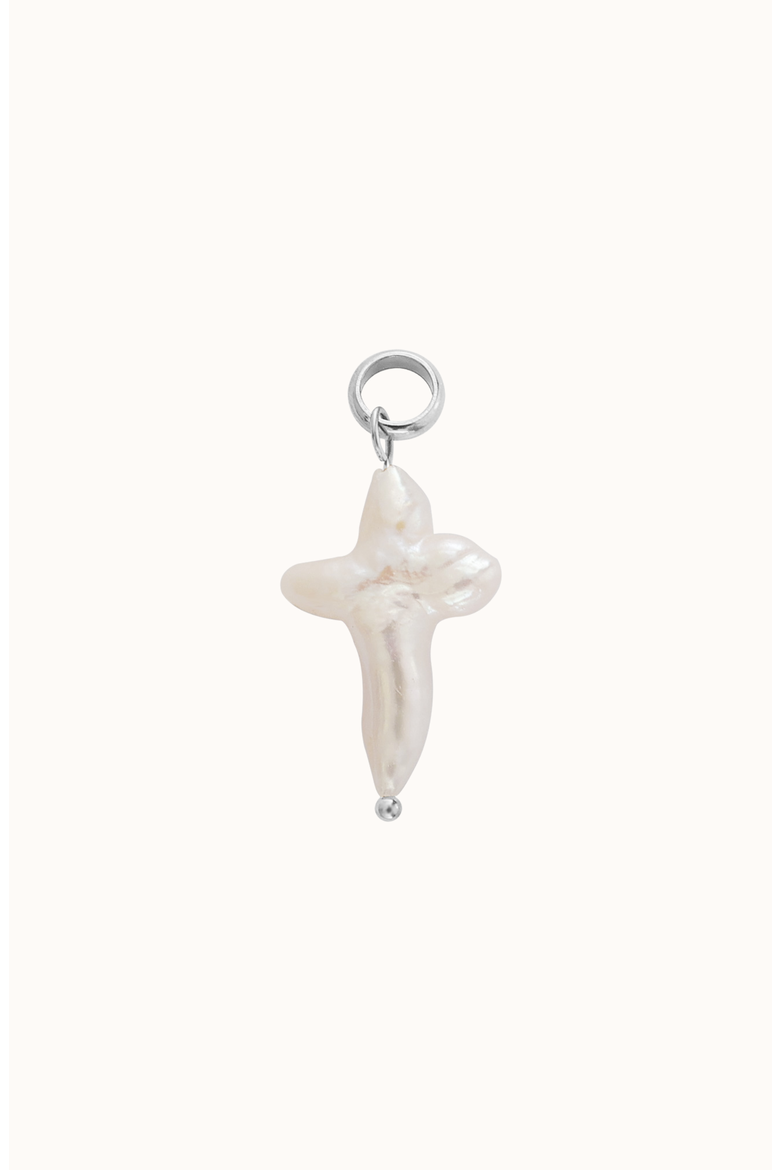 Pearl Cross Charm Pendant, Alternate, color, Silver