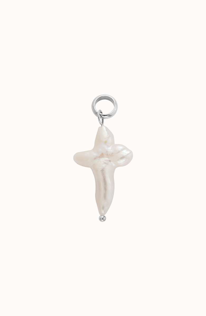 Joiana Jewelry Pearl Cross Charm Pendant, Alternate, color, Silver