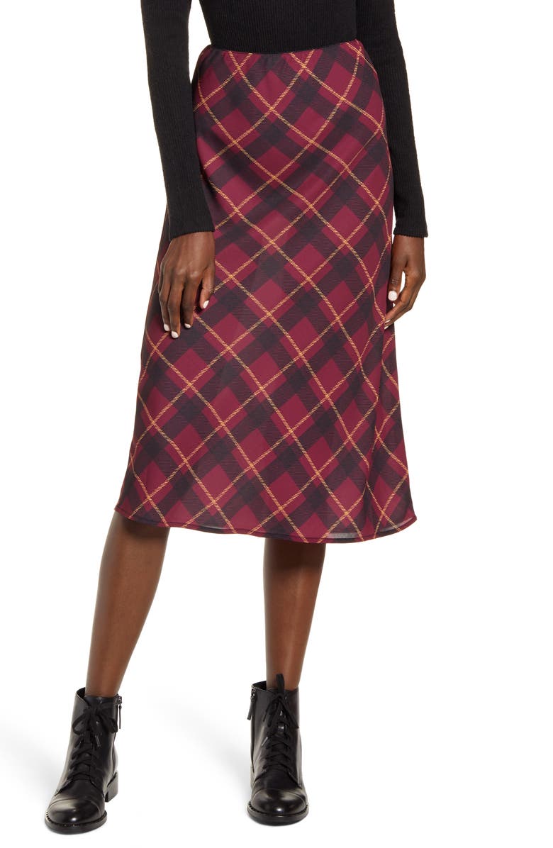 Band of Gypsies Plaid Midi Slip Skirt, Main, color, 