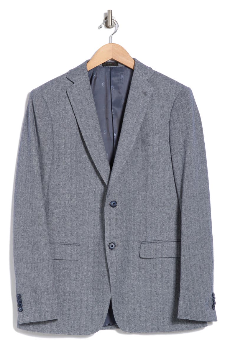 Herringbone Cotton Blend Sport Coat, Alternate, color, BLUE/ WHITE