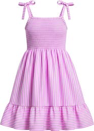 Mia Belle Girls Candy Stripe Smocked Midi Dress