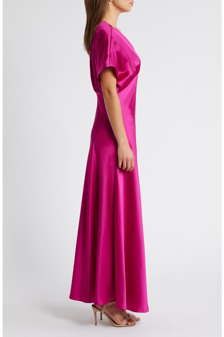 Dolman Sleeve Satin Cocktail Midi Dress, Alternate, color, LUSH MAGENTA