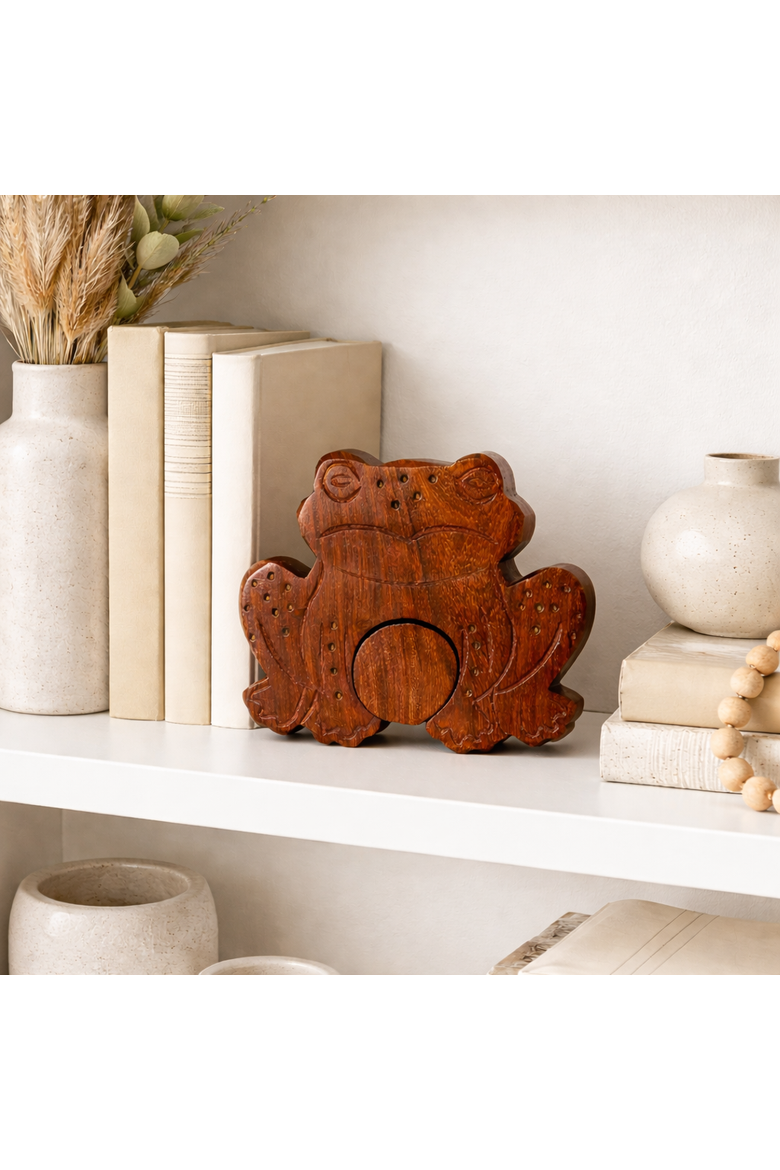 Frog Puzzle Box - Hand Carved Wood, Alternate, color, Hand Carved Wood