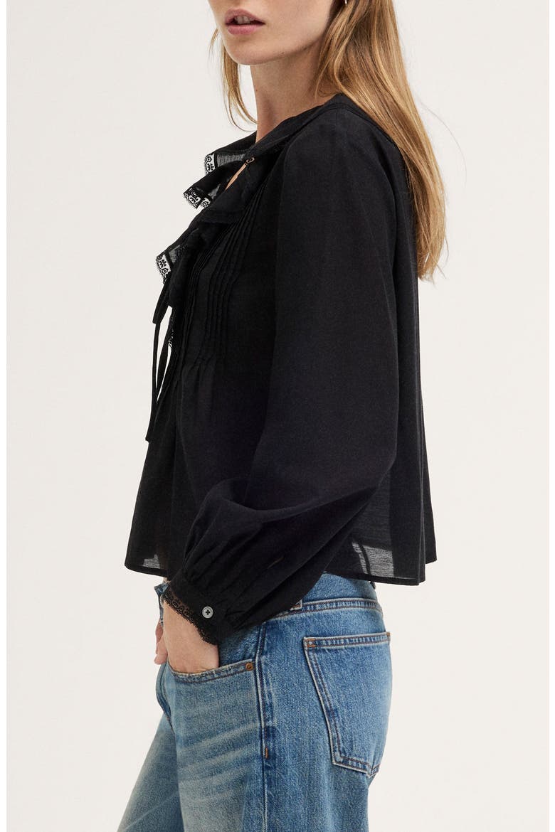 The Georgina Long Sleeve Voile Top, Alternate, color, JET BLACK