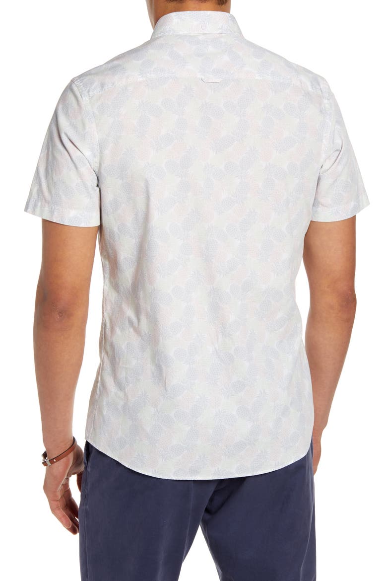 Slim Fit Pineapple Print Short Sleeve Button-Down Shirt, Alternate, color, WHITE PINK PINEAPPLES