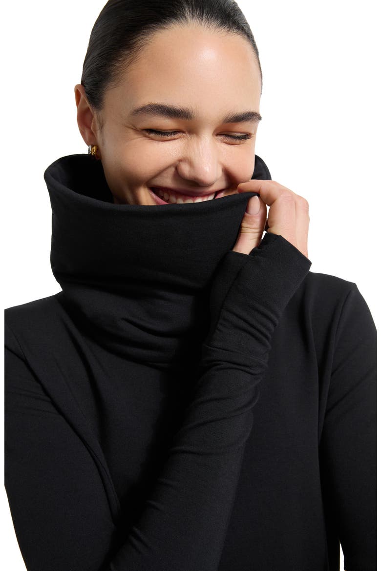 Lisa High Turtleneck Long Sleeve French Terry Dress, Alternate, color, BLACK
