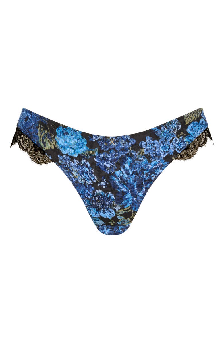 SAVAGE X FENTY Floral Rush High Leg Thong, Alternate, color, Black Caviar Tapestry Print