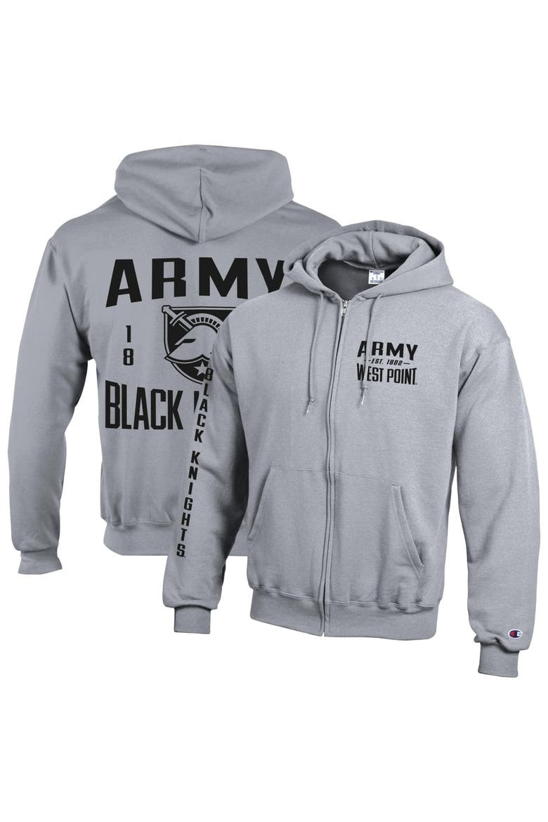 Men's Champion  Heather Gray Army Black Knights Varsity Powerblend Full-Zip Fleece Hoodie, Main, color, Heather Gray