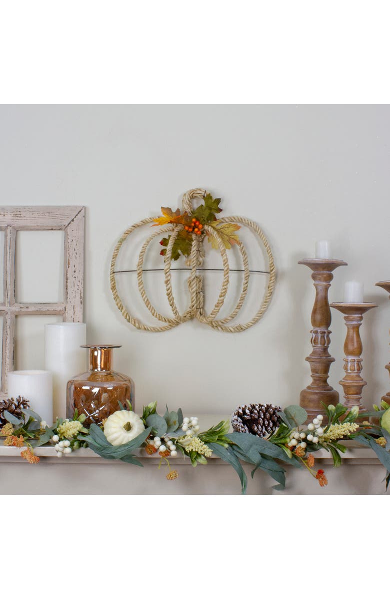 Northlight Autumn Foliage and Rope Pumpkin Fall Harvest Wall Decoration - 16", Alternate, color, Ivory