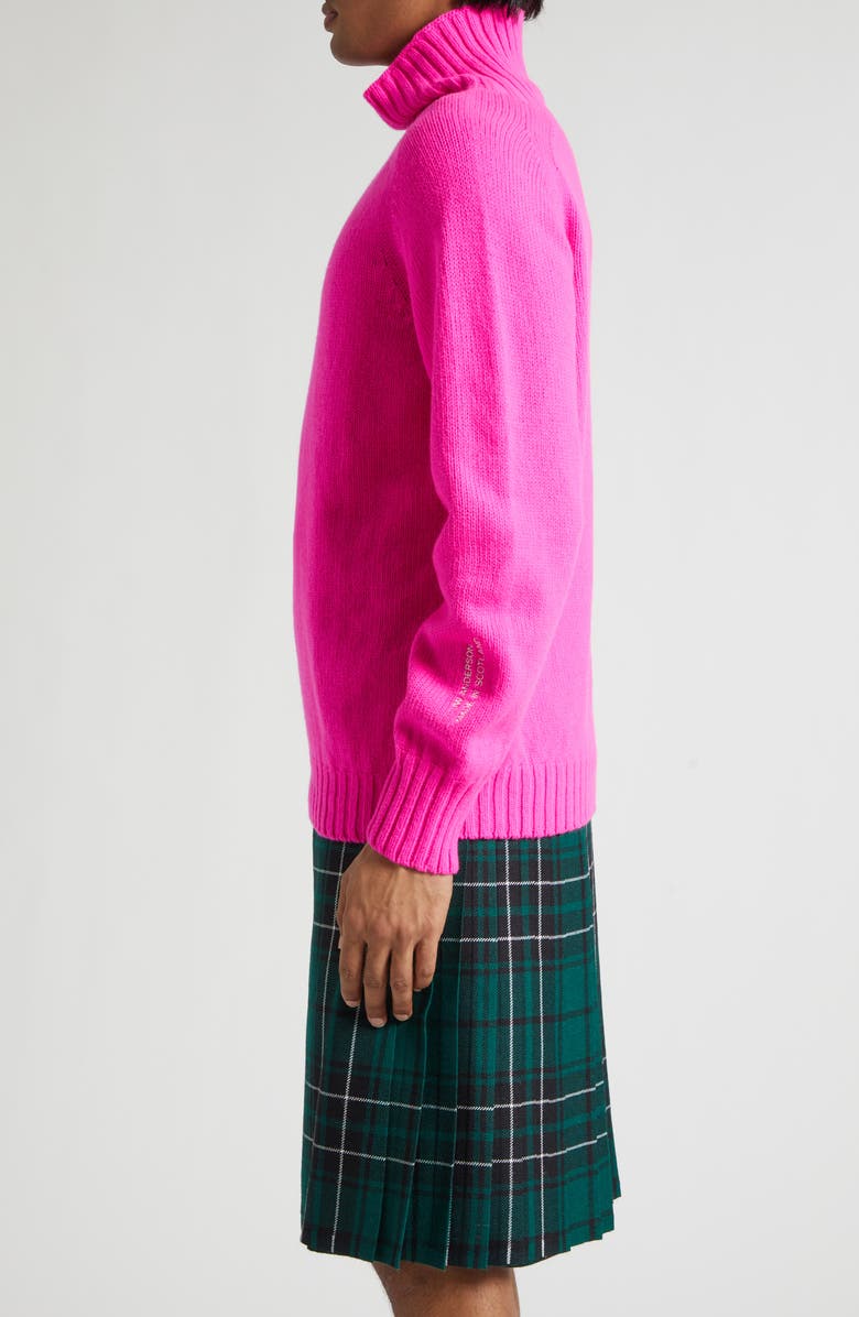 JW Anderson Logo Embroidered Wool Turtleneck Sweater, Alternate, color, Neon Pink