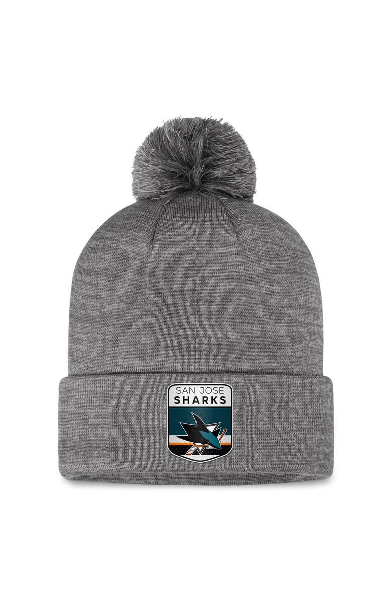 FANATICS Men's Fanatics Branded Gray San Jose Sharks Authentic Pro Home Ice Cuffed Knit Hat with Pom, Main, color, Gray