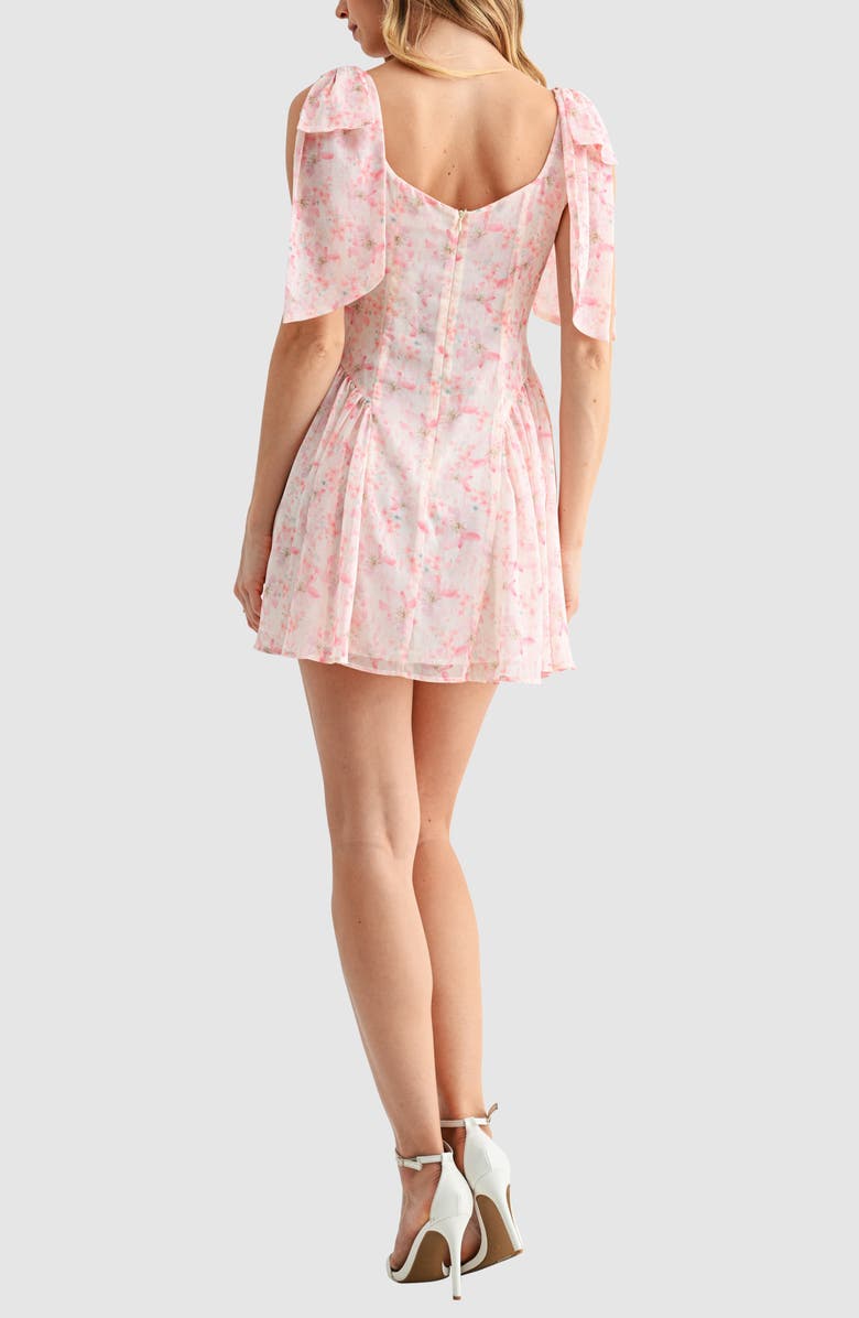 All in Favor Tie Shoulder Fit & Flare Minidress, Alternate, color, Pink Floral
