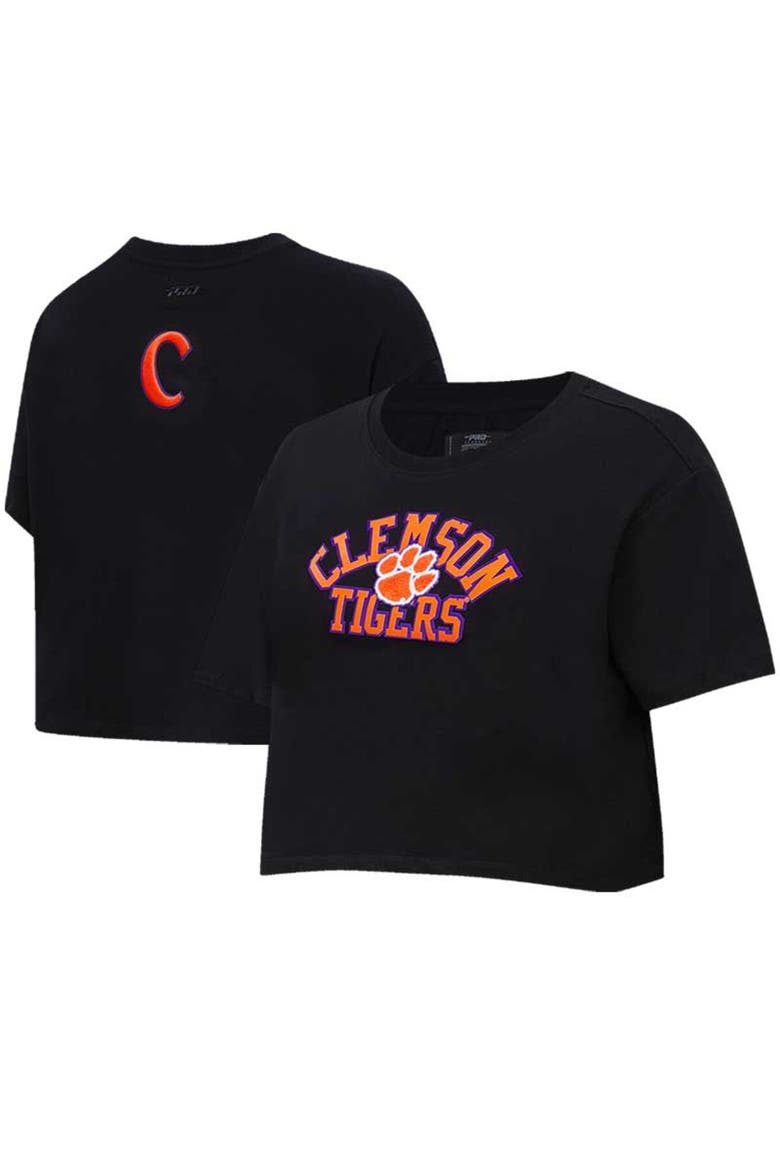 Women's Pro Standard Black Clemson Tigers Classic Three-Hit Boxy Cropped T-Shirt, Main, color, Black