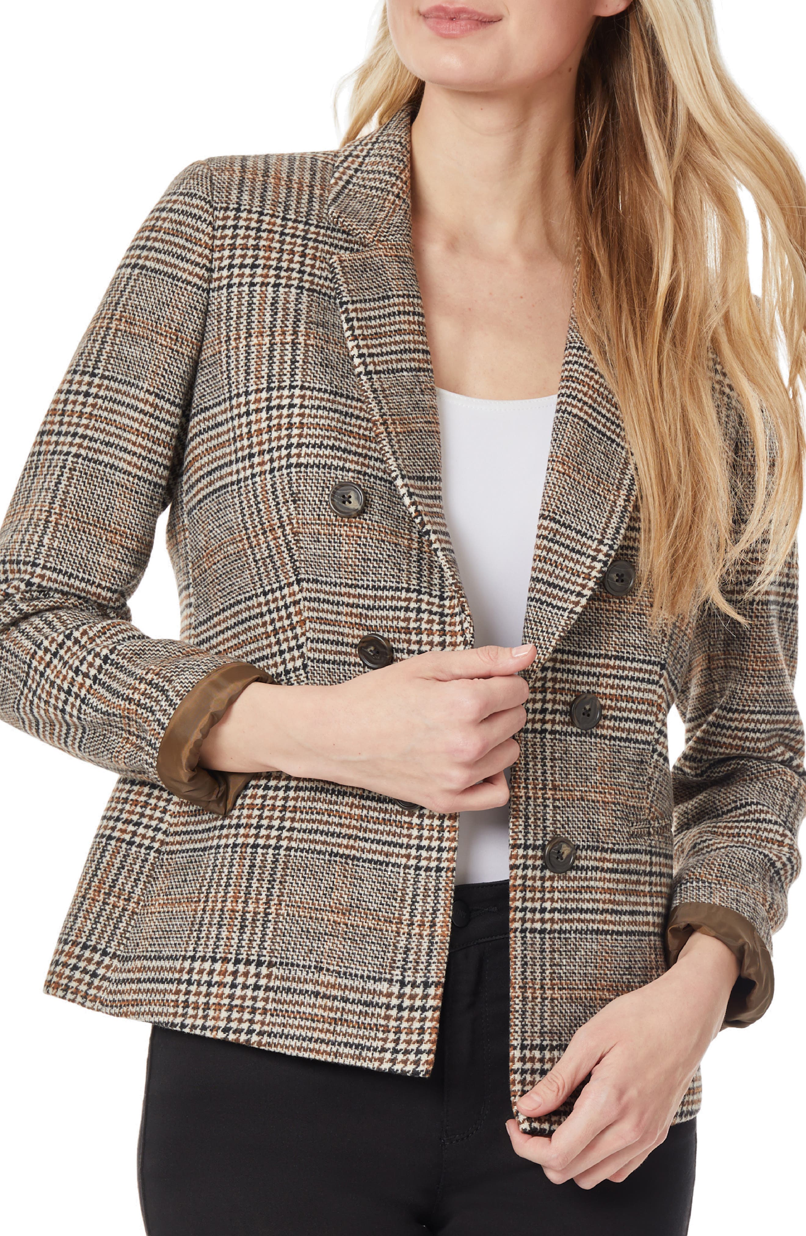 Houndstooth Check Faux Double Breasted Jacket