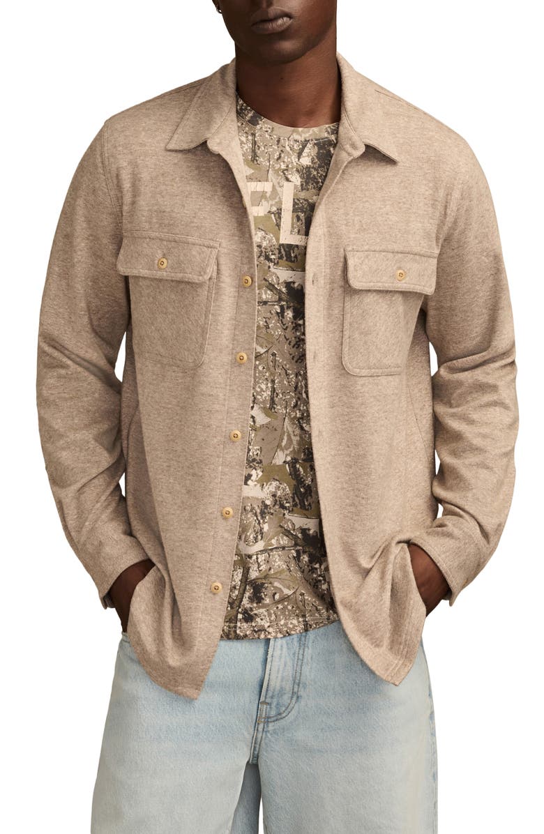 Lucky Brand Regular Fit Knit Button-Up Shirt, Main, color, Taupe Heather