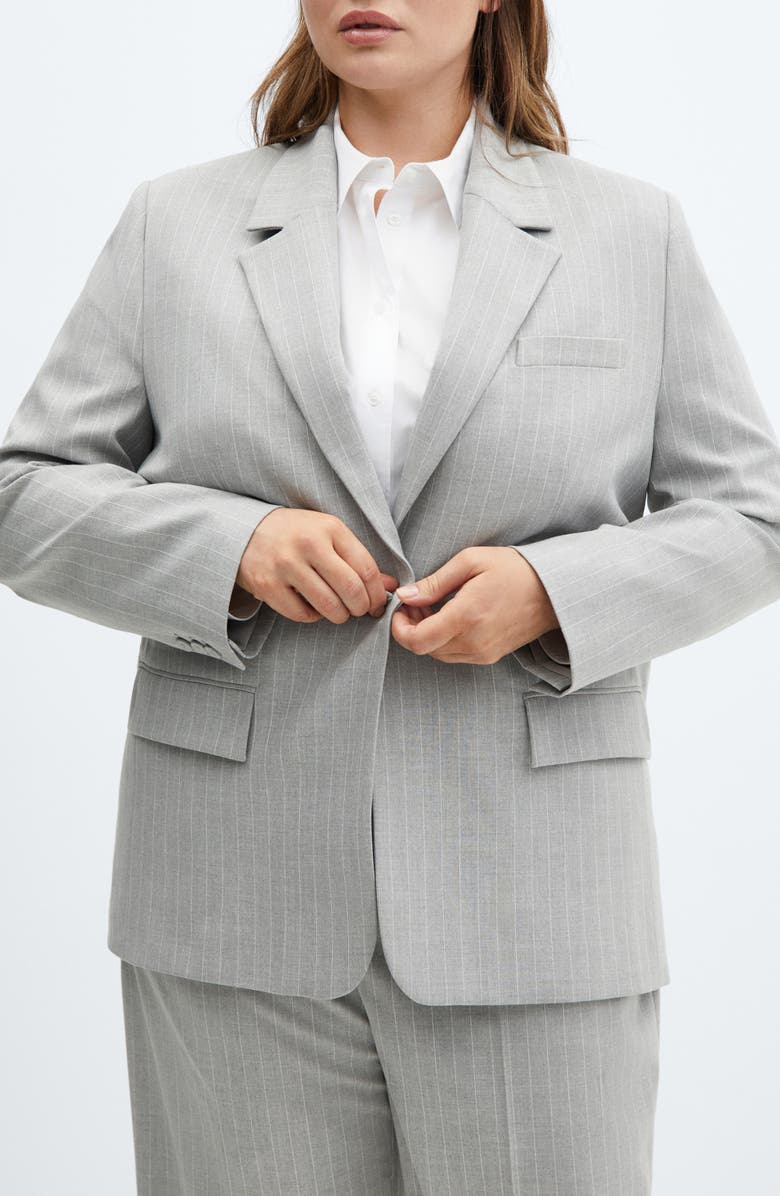 MANGO Pinstripe Jacket, Alternate, color, Medium Heather Grey