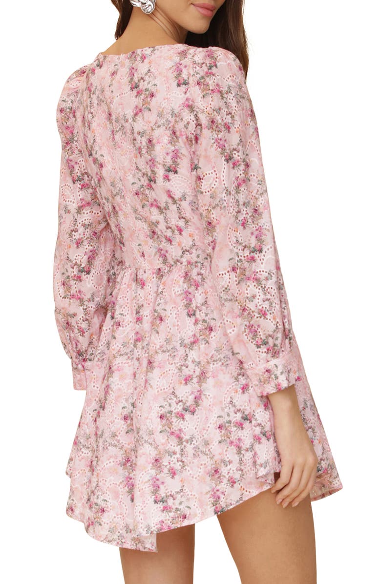 Avec Les Filles Floral Cotton Eyeley Long Sleeve Minidress, Alternate, color, Antoinette Floral Pi