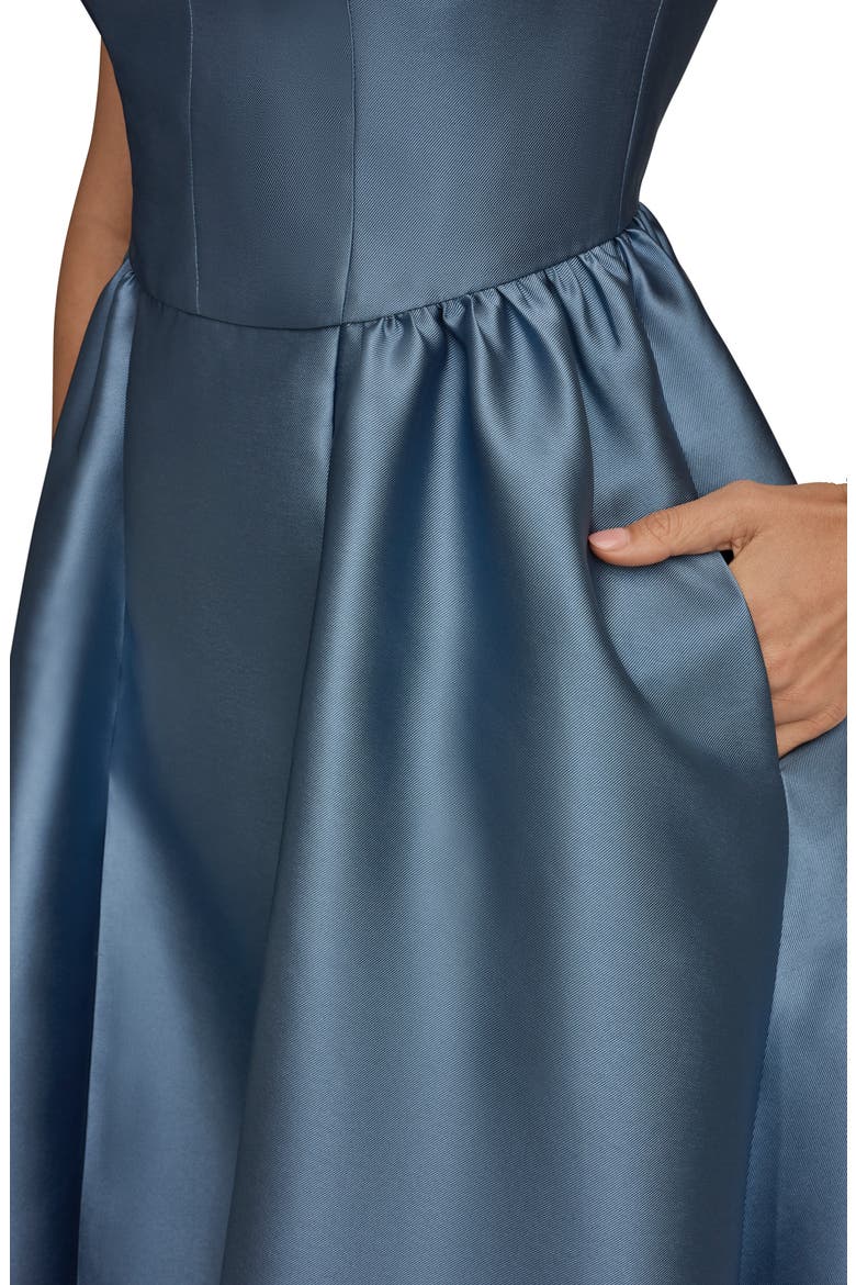 Satin A-Line Midi Dress, Alternate, color, WASHED INDIGO